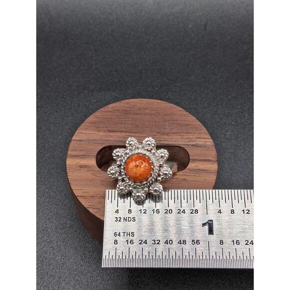 Spiny Oyster Turquoise Ring, Size 6, Southwestern, Orange, Sterling Silver - Picture 9 of 11